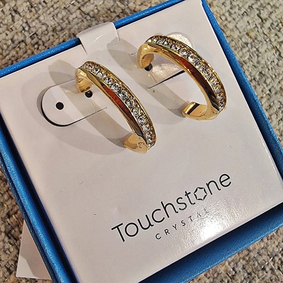 #Touchstone Crystal Channel Set Gold Hoop Earrings 0.75" #Gold Plated #NWT #NIB - Picture 1 of 8